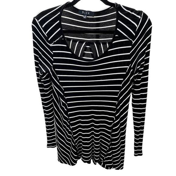 B.L.E.U. Blue/White Horizontal Striped Long Sleeve T-Shirt - Size Med (EUC) - Picture 1 of 8